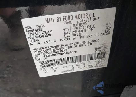 2014 Ford Explorer Xlt from USA, damaged, VIN 1FM5K8D89EGC27678